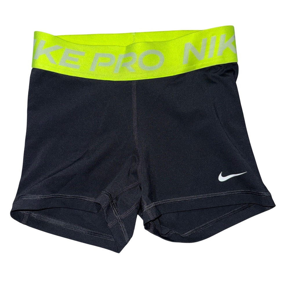Nike Pro Dri-FIT Shorts XS Black Neon Yellow Compression Athletic Training